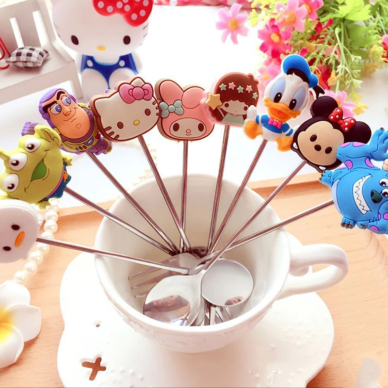 

4pcs/set Cartoon Spoon Fork Set Stainless Steel Coffee Dessert Spoons Forks Dinnerware Set Children Gift Tableware B