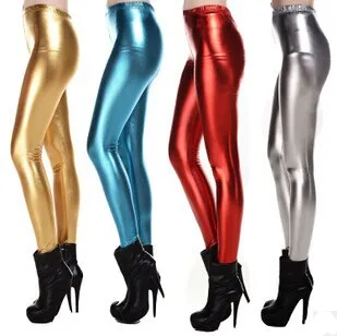 3pcs/set Fashion Sexy Shiny Metallic High Waist colorful Stretchy Leather Leggings Pants bright skin leggings free shipping | Женская