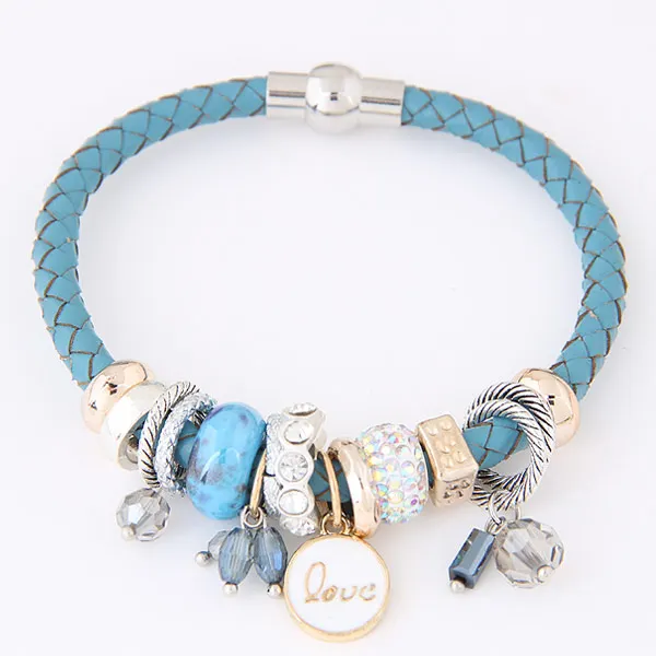 handmade charm leather bracelets bangles rhinestone crystal beads