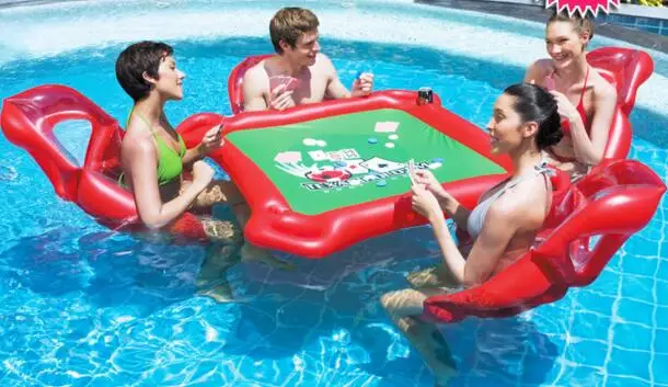 

Summer Outdoor Waterpark Fun Toys Waterproof Poker Water inflatable mahjong table chair set Adult floating raft Air bed Gift