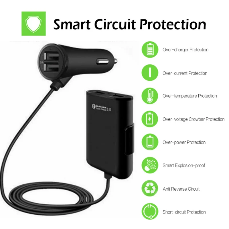 Автомобильное зарядное устройство USB с 4 портами QC3.0 + 2.4A 3.1A|Переходники и