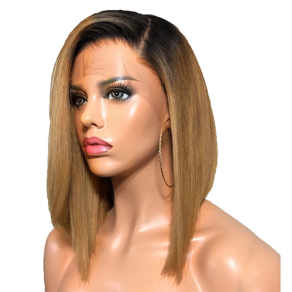 

SimBeauty 1B27 Lace Front Human Hair Wig Ombre Blonde Short Bob 13x6 Lace front Wig with Baby Hair Peruvian Remy Hair PrePlucked
