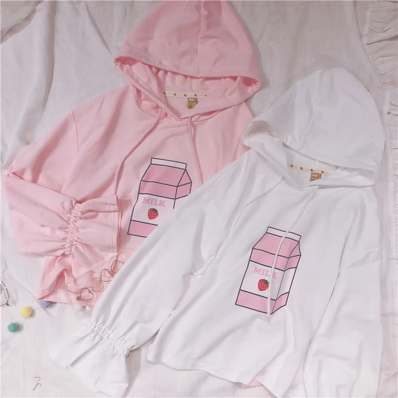 Buy Cute Graphic Pink Hoodies Women Japanese Kawaii