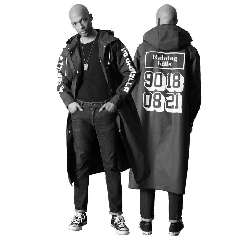 

Raincoat women Stylish EVA Black Adult Raincoat Pattern Outdoor Men's Long Style Hiking Poncho Environmental rain coat