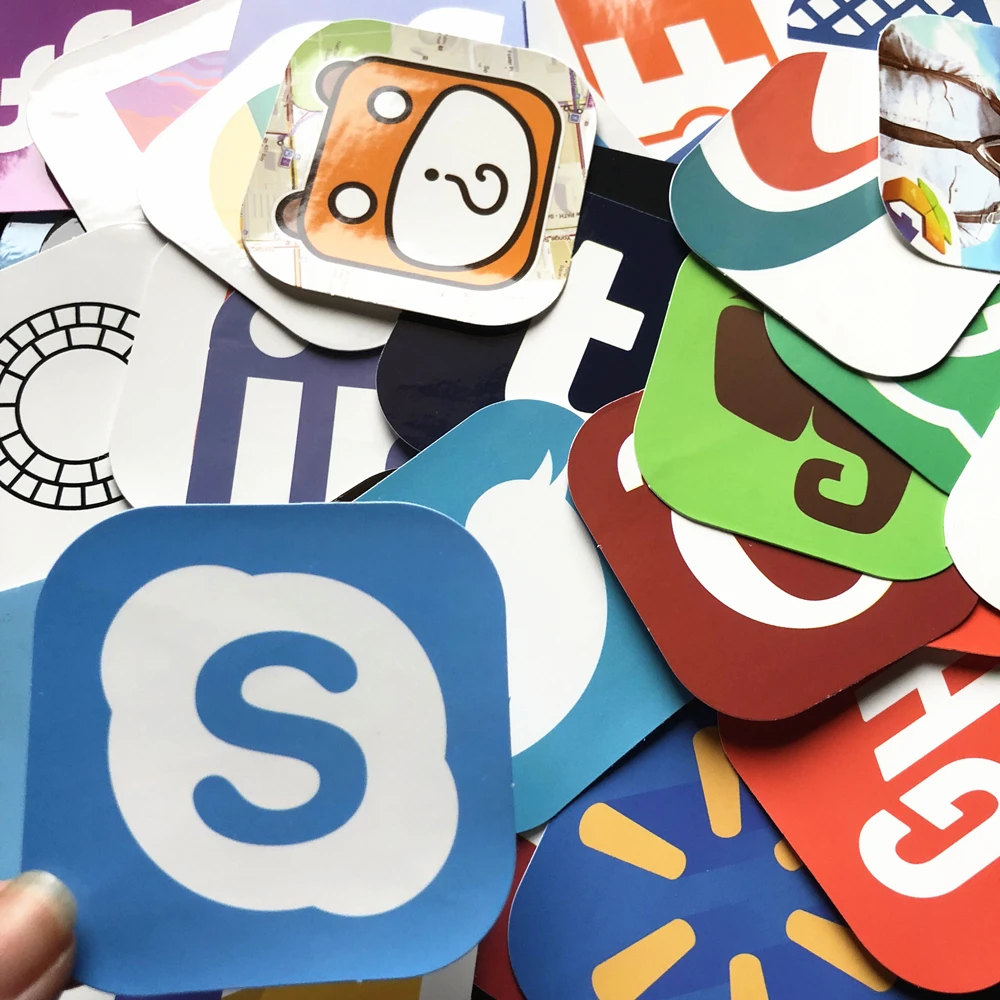 51 قطع الهاتف المحمول App شعار الكتابة على الجدران اللعب ملصقات لأجهزة الكمبيوتر المحمول الأمتعة سيارة دراجة نارية لوح التزلج الهاتف ديكور الم...