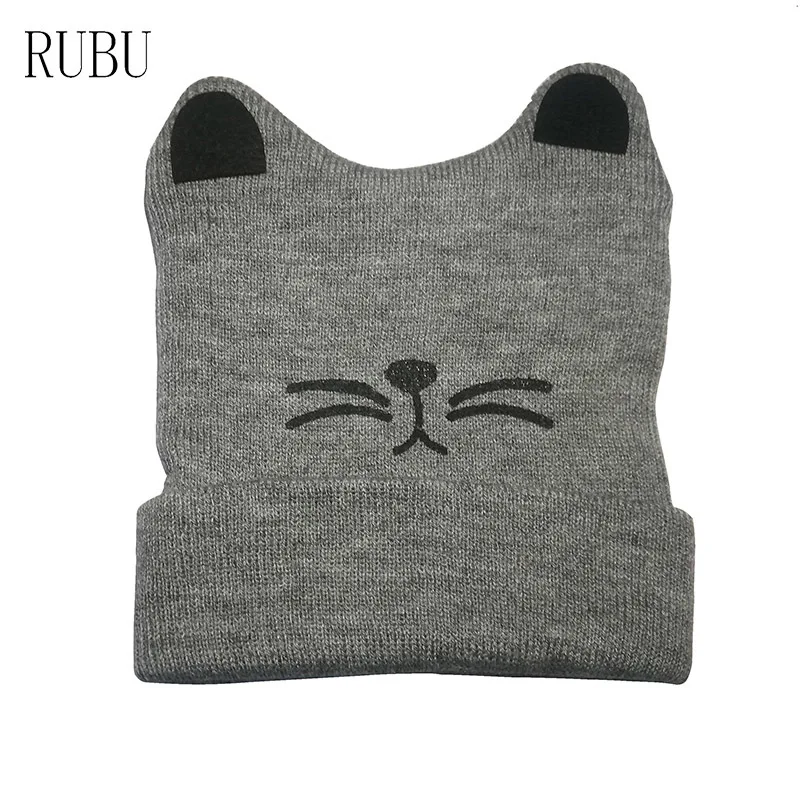 

Children Winter Hats Warm Knitted Braid Hat With Ears Boy Girl Hat Cute Cat Prints Knit Caps Beanies Skullies Bonnet