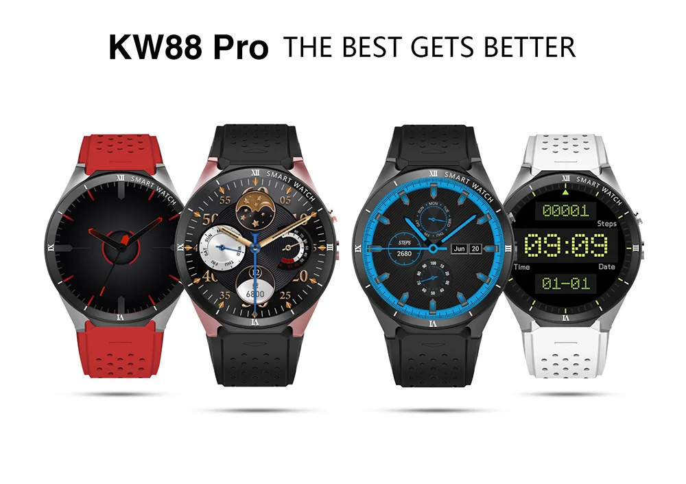 Смарт-часы KingWear KW88 Pro 3g с сердечком 1,39 дюйма, 1 ГБ, 16 ГБ, Android 7,0, четырехъядерный процессор MTK6580 1. 3G Гц, Bluetooth, напоминание о малоподвижности