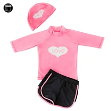 USEEMALL/Купальники для маленьких девочек; От 2 до 8 лет; милый детский купальник; купальный костюм из двух предметов; Летние купальные костюмы с надписью «Love» и шляпой