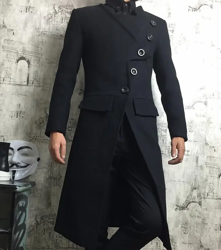 

S-4XL HOT 2019 Winter Men New Fashion Thickening of long personality cloth coat long over-the-knee woolen cloth trench coat