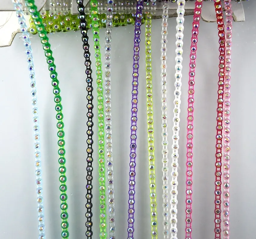 

Diy SS6 A grade AB crystal glass stones 2mm rhinestones plastic cup garment shoes hat wedding decorations banding chain 2Yards