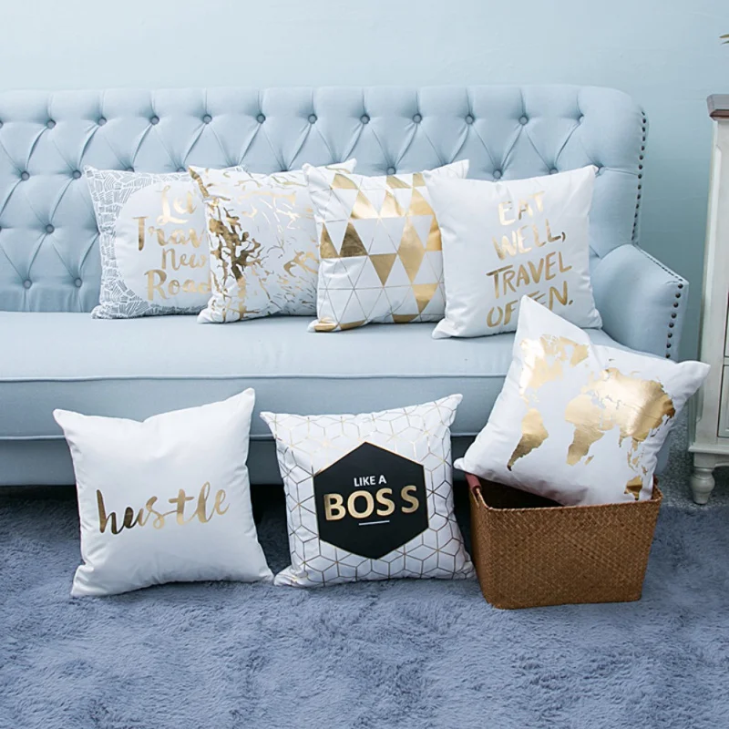 

New 45*45 cm High Quality Super Soft Bronzing Gold Pillow Pillowcase Cotton Linen Printed Pillow Sets29