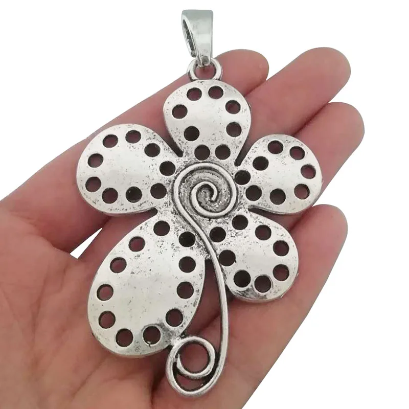 

3 x Antique Silver Tone Large Spiral Swirl Flower Charms Pendants for Necklace Jewelry Making Findings 78x56mm