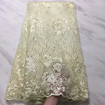

Cheap Gold Color African Cord Lace High Quality Bead French Lace Fabric With Stones African Lace Fabric For Nigerian Wedding