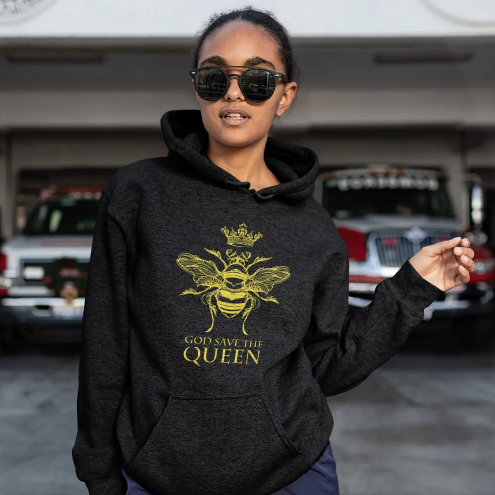 

God Save The Queen Hoodie God Save The Queen Bee Hoodies Graphic XL Hoodies Women Long Sleeve Red Kawaii Cotton Pullover Hoodie