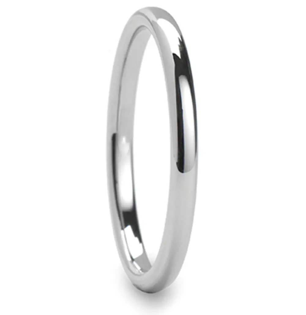 2mm/3mm Slim Silver Titanium Ring Unisex High Polish Dome Band Women's