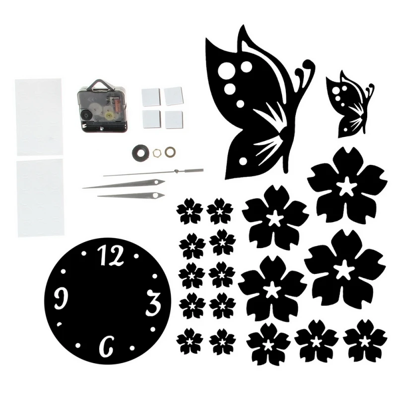 Lovinland Modern 3D DIY Wall Clock Sticker Butterfly Flower Acrylic Mirror Wall Clock Home Decoration Living Room Stickers Quartz Acrylic 03