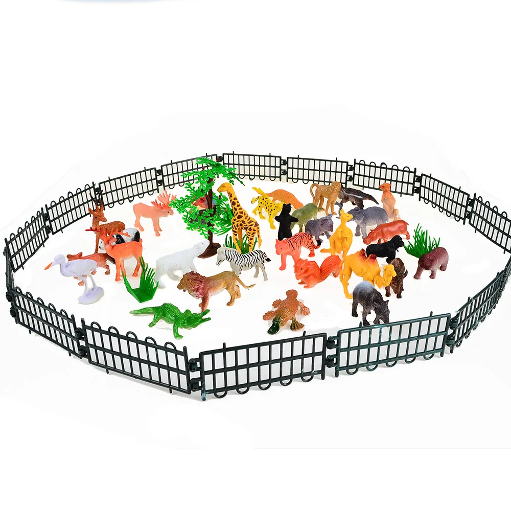 BOHS Jungle Animals in Fence Toy Animal Figures Collectible, 32 Animals