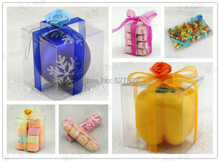 100pcs 10x10x2CM Wedding Party Favors Boxes Clear PVC Wedding Candy Boxes Plastic PVC Cake Boxes Food Gift Packaging