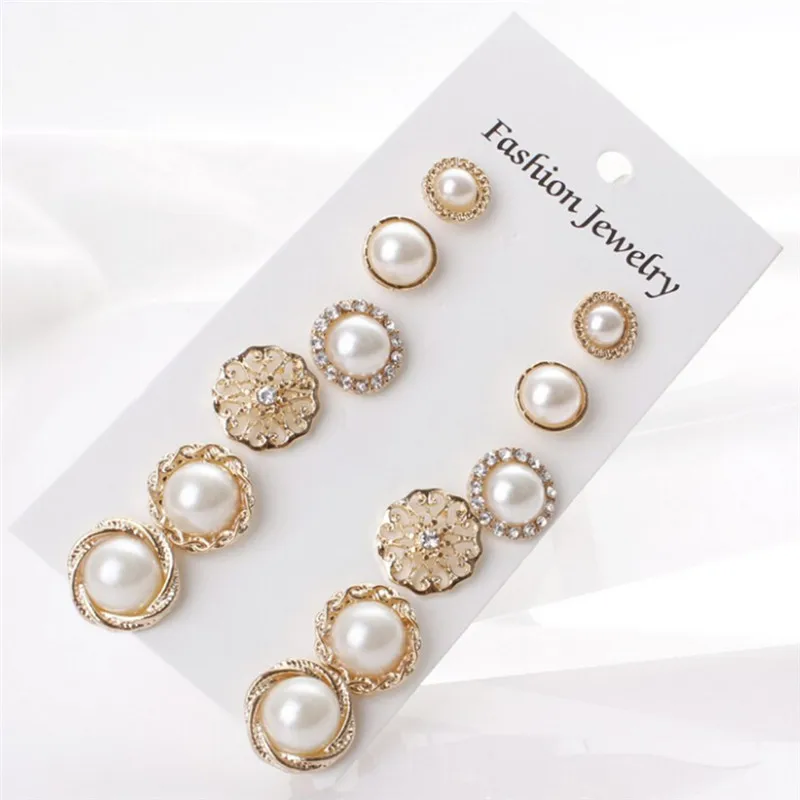 6 Pairs/Set Cute Earring Sets For Women Fashion Elegant Shiny Gold