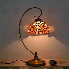 10 дюймов плоти страна цветы Тиффани настольные лампы страна Стиль цветное Стекло лампа для Спальня прикроватная лампа E27 110-240V