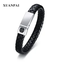 XUANPAI 14 мм манжета ID браслет для мужчин идентификация браслет Мальтийский крест из нержавеющей стали Настоящая Натуральная кожа мужские ювелирные изделия