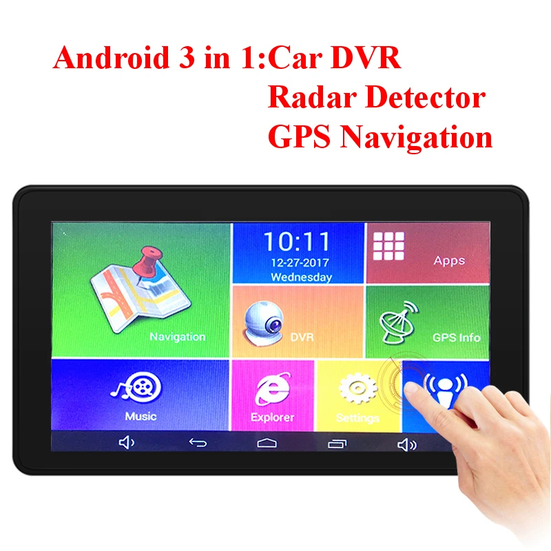 

dash cam car camera 3 in 1 Car DVR Camera Anti Radar Detector 7 inch Wide-Angle Dual Lens GPS Navigation Android Map free gift