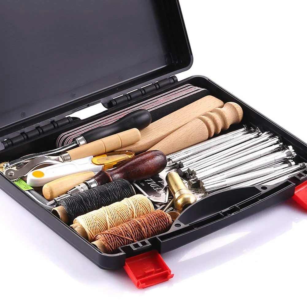 

HOT 59 Pcs/Set Leather Craft Hand Tools Kit for Hand Sewing Stitching Stamping Saddle Making LSF99