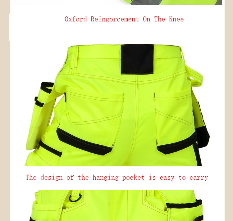 Светоотражающие мужские рабочие штаны Флюоресцентный светоотражающий желтый мульти-карманы рабочие брюки с наколенниками Спецодежда Брюки карго