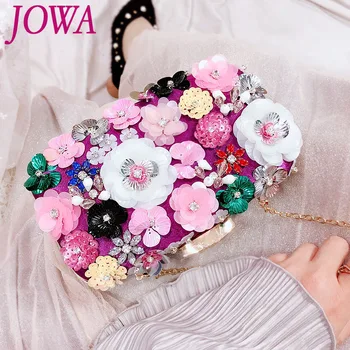 

2019 New Women's Evening Bags Flower Handbag Crystal Wedding Package Small Bag Ladies Sweet Handbags Wine Red Clutch With Chain