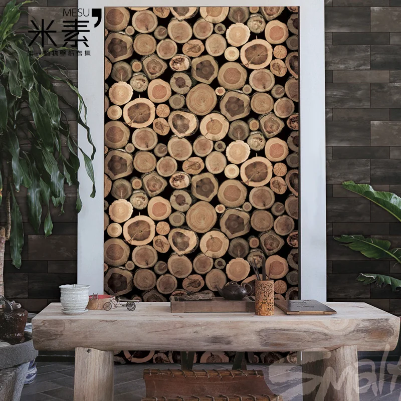 

Wholesale wood mural for tv background Southeast Asia style papel de parede 3d photo murals wall mural Wallpaper home decor