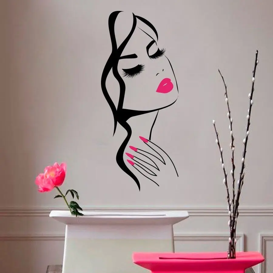 

YOYOYU Hair Salon Art Vinyl Wall Sticker Beauty Manicure Nail Salon Decal Girl Face Hairdresser Hairstyle Home Decoration ZX079