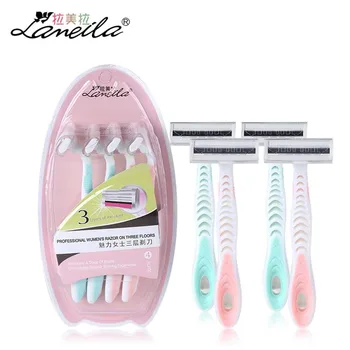 

4pcs/set Lameila safety razor 3 layers Antiskid blade hair remover tool for women shaving Manual Razor Blades Beard Shaver LM072
