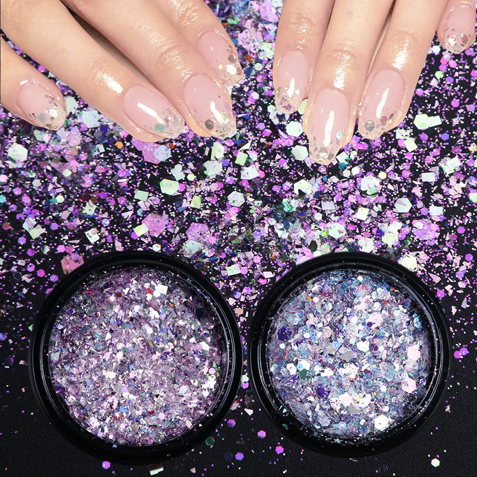 

1 Box Nail Glitter Sequins Diamond Dipping Powder For Nail Art Decoration Tip Flakes Sparkly Mirror Polishing Hexagon LEDH01-11