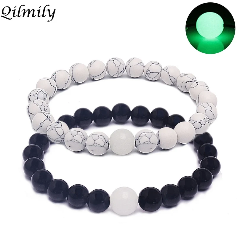 

Qilmily Natural Stone Luminous Bead Bracelets for Women Men Buddha Light Glass Beads Couple Bangle Gifts Party Wedding Souvenirs