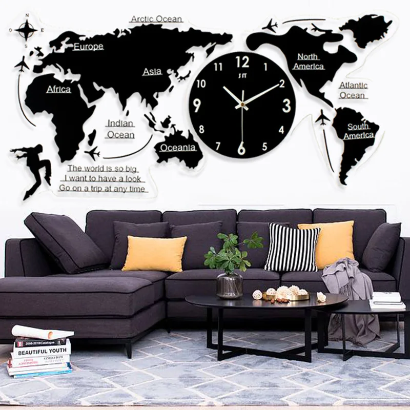

Scandinavian Short Acrylic Creative World Map Clock Room Wall home Decoration accessories Modern Family Design Wall Clock