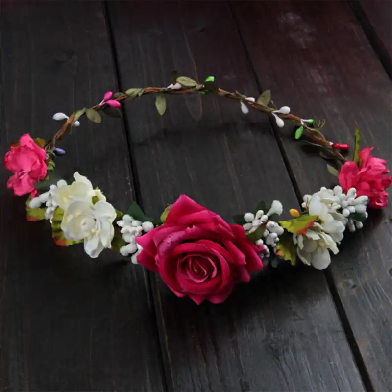 Women Wedding Flower Hair Garland Crown Headband Floral Rose
