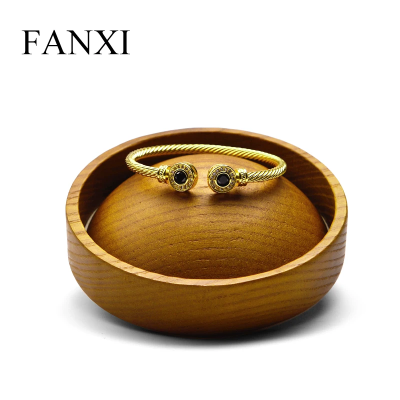 

FANXI Jewelry Display Round Dish Jewelry Support Wooden Earring Display Holder Earring Ring Bracelet Display for Jewelry Shop