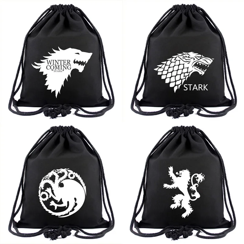 

TV Series Game of Thrones Drawstring Backpack Cool Black Gravity Falls Anime Casual Bag Fashion Portable Bag for Gift