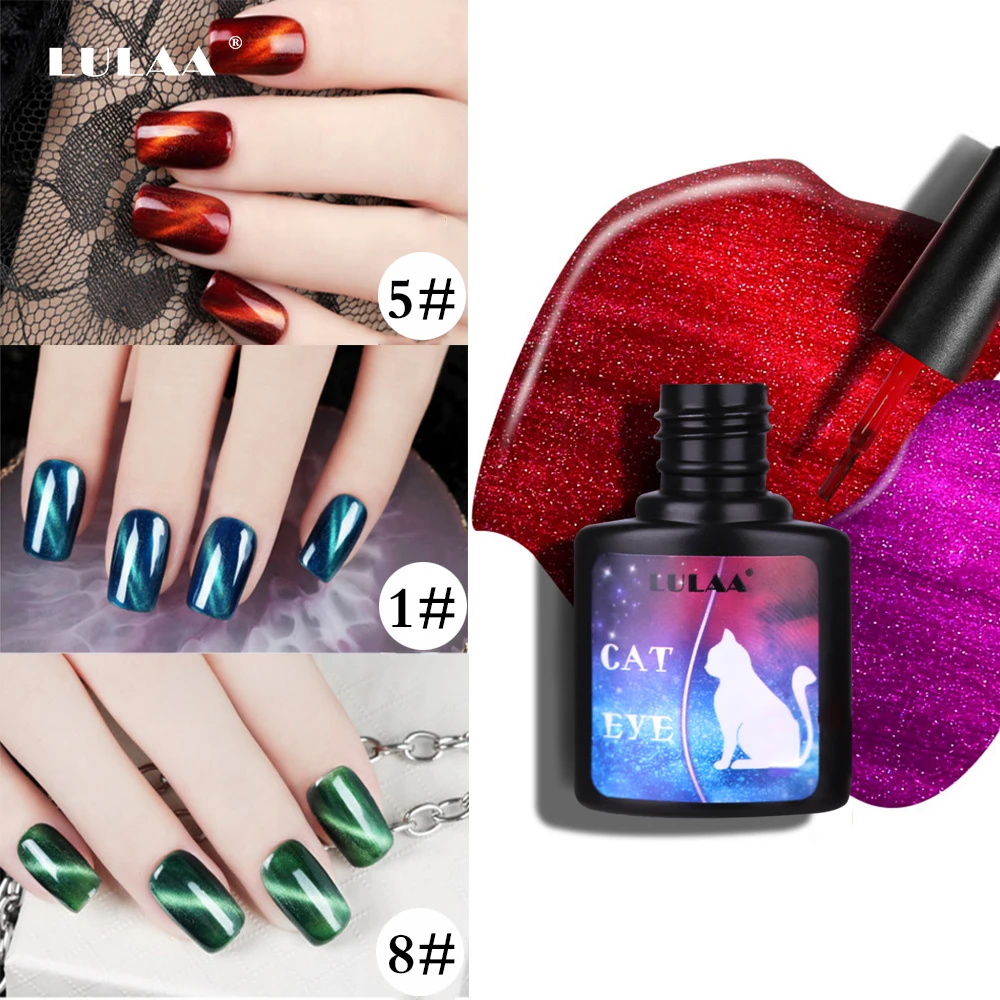 LULAA Soak Off Nail Art Holographic Magnetic Cat Eye Gel 3D Semi-permanent UV Varnish Lacquer Stamping Polish 8ml | Красота и
