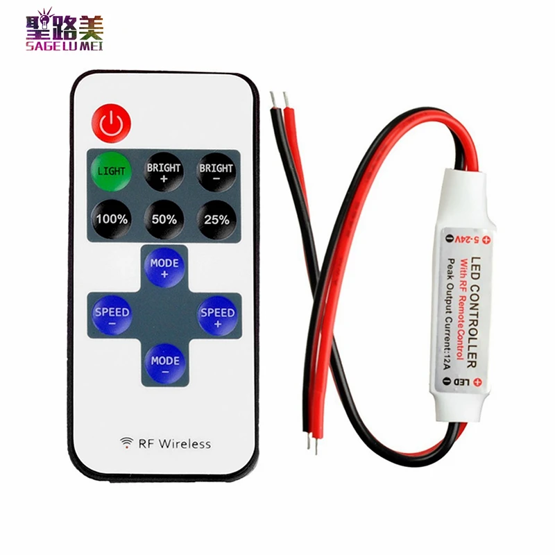 

Mini LED Controller Dimmer with 11 Key RF Wireless Remote Control DC 12~24V 6A for Single Color 3528 5050 LED Strip Lights tape