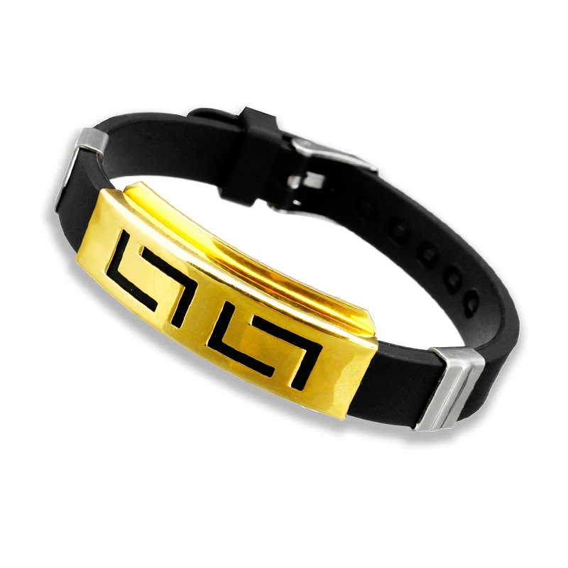 

2018 Explosion Models Fashion Wristband Black Punk Rubber Silicone Stainless Steel Men Bracelets Bangles Gold Pulseras Hombre