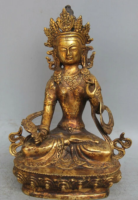 

8" Tibet Buddhism Bronze Gild White Tara Spirit Of Compassion Goddess Statue R0710