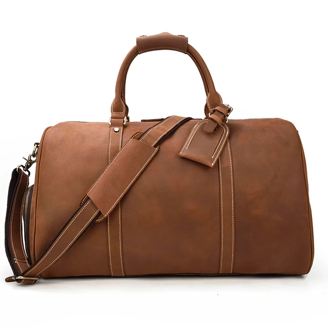 Stylish and functional mens leather travel bag with shoe pockets