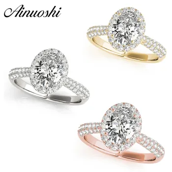 

AINUOSHI 925 Sterling Silver 1ct Oval Cut Halo Rings Women Wedding Engagement Annversary Silver Rings Party Gift anillo de mujer