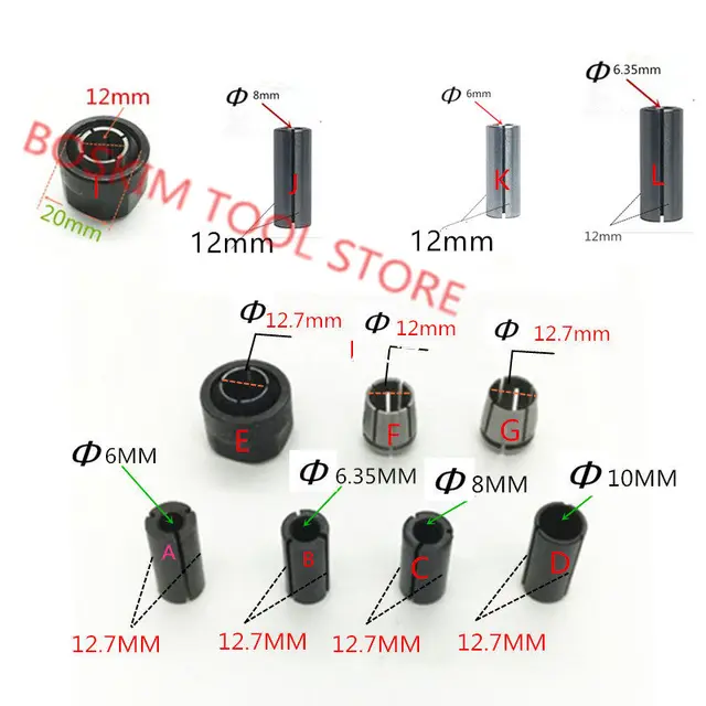 1/4" 1/2" 6.35mm 12mm 12.7mm 8mm Router Collets Replace for 326286 04