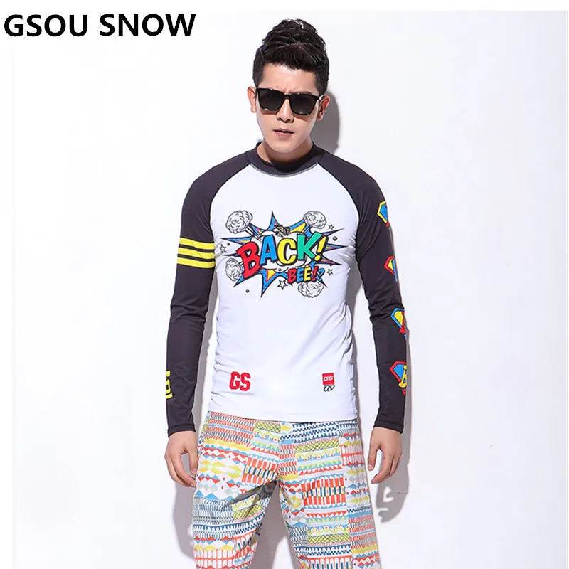 

Gsou Snow Brand Long Sleeve Swimwear Men Wetsuit Surfing Swim Shirt Quick-drying Summer Tops Beach Surf Swimwear