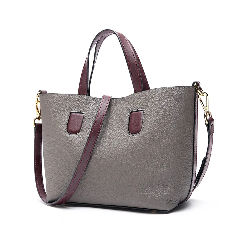 European and American fashion top layer cowhide cross section square large-capacity handbags ladies leather mother shoulder bag