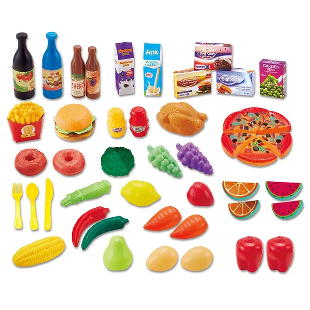 48pcs Kitchen Fun Plastic Food Toy Simulation Cutting Pizza Fruit 48pcs Kitchen Fun Plastic Food Toy Simulation Cutting Pizza Fruit Pretend Toys Diversity Sets For Kids