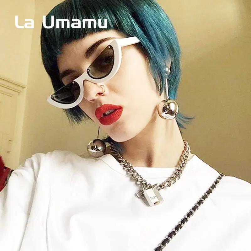 

2018 New Fashion Half Frame Sunglasses for Women Retro Semi Rimless Small Glasses Female White Red Trendy Shades UV400 LA1348
