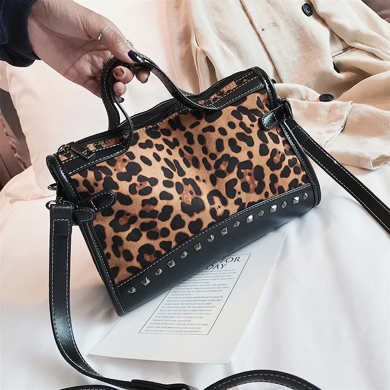 جديد برشام سلسلة أكياس فو جلد الغزال Crossbody حقائب للنساء المخملية كبيرة اليد حقيبة ليوبارد طباعة شنطة كتف